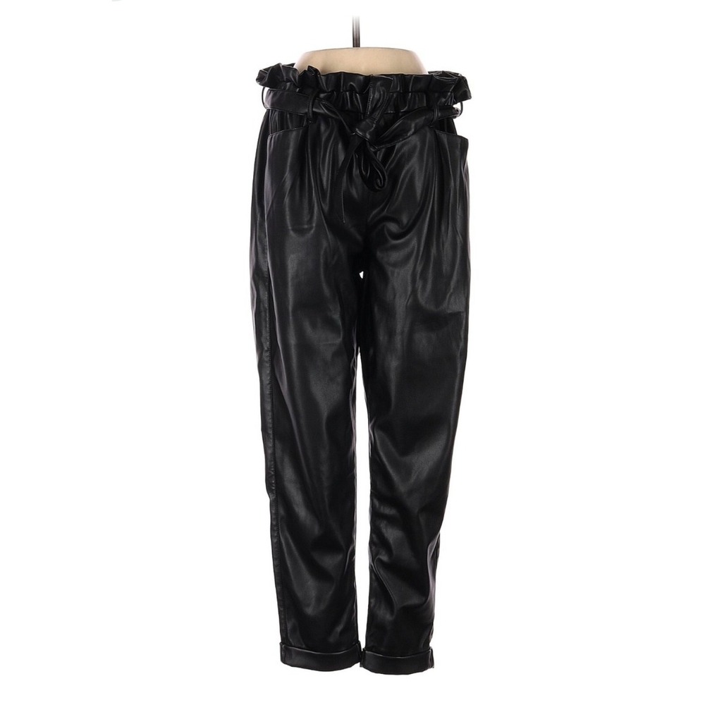 Altar'd State Black Faux Leather Paperbag Waist Tie Front Pants Womens Size XS
